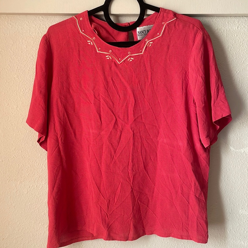 Vintage Nancy Bolen red short sleeve blouse with shoulder pads